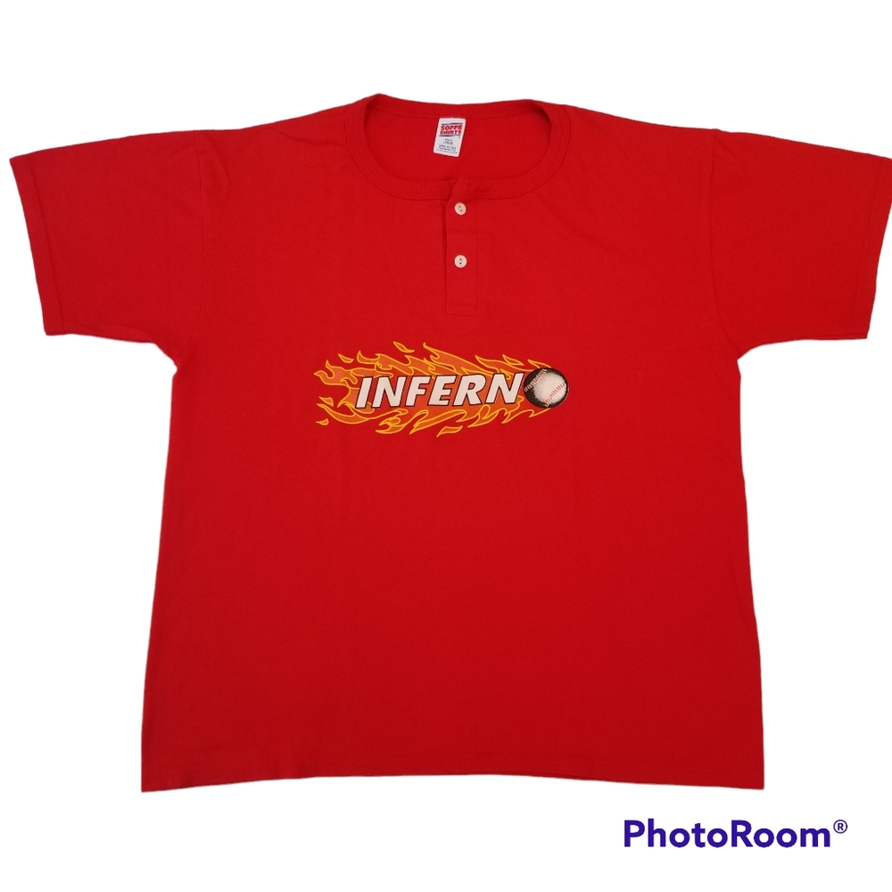 Men's Vintage Red Inferno Baseball Shirt Soffe Made in USA Tag Size Large
